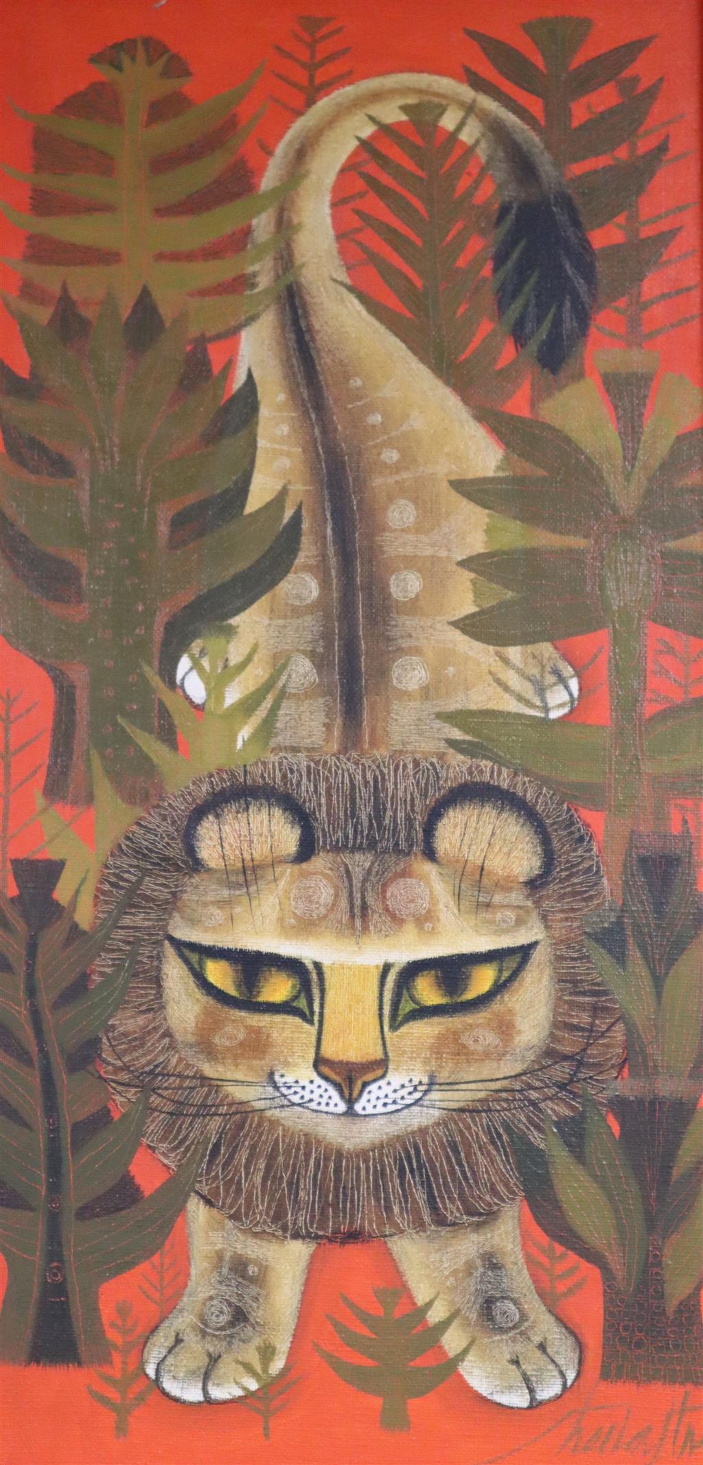 Sheila Finn (1929-), oil on canvas, Study of a lion, signed, 49 x 24cm